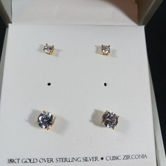 18K Gold Over Silver Sterling Earring 2pairs - Picture 4 of 10